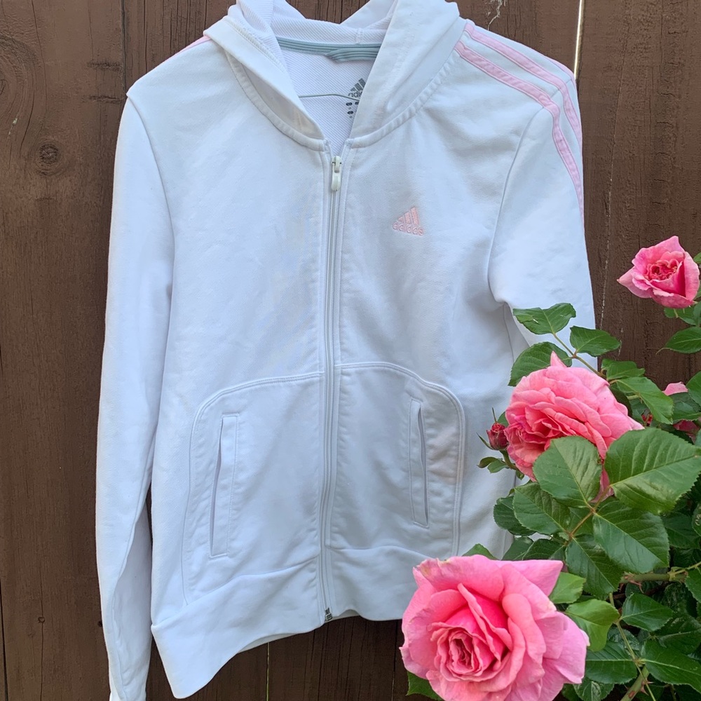 White Adidas Track Zip Up Jacket